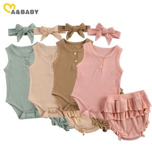 0-2Y Summer Toddler Infant born Baby Girl Knitted Outfit Sleeveless Vest Ruffles Shorts Bloomers Costumes 210515