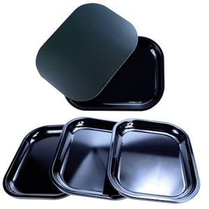 18*14cm Black smoking rolling tray with magnetic lid Tobacco storage trays plain color cigarette plate metal smoke accessory