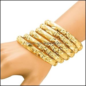 Bangle Armband Smycken Guldfärg 6st / Lot Etiopiska Bangles Dubai För Kvinnor Afrikanska Gåvor 210408 Drop Leverans 2021 FYHNG