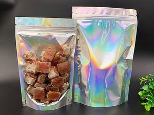 Liten till stora storlekar Hologram Holografiska Självtätningspåsar Raibow Clear Standup Pouch Resealable Plastic Retail Lock Packaging Bags Zipper Mylar Bag Package