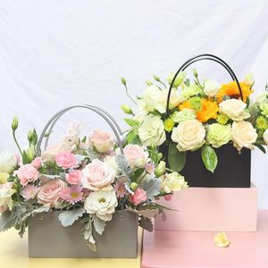 Portable Flower Box Kraft Paper Handy Gift Bag With Handhold Wedding Rose Party Packaging Cardboard For Wrap1