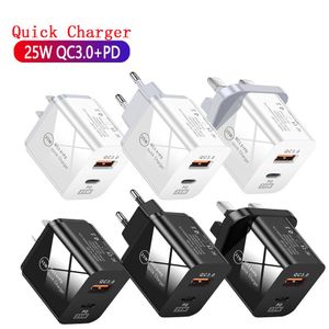 Быстрая быстрая зарядка 25 Вт 18W 20W PD USB-C Wall Charger Eu US UK Power Adapters Chargers для iPad iPhone X XR 11 12 13 14 HTC Huawei Android Phone ПК