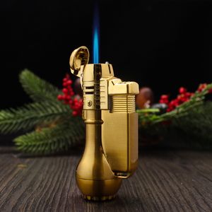 Metal Blue Flame Cigar Lighters Windproof Refillable Butane Gas Jet Torch Lighter With lock the flame For Men Gadget