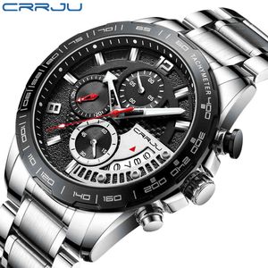 CRRJU日付腕時計ファッションステンレス鋼メンズウォッチファッションビジネスルミノスクロノグラフクォーツウォッチRelogio Masculino 210517