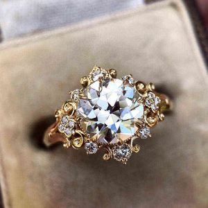 Gu Li Golden Lace Victorian White Zircon Fashion Wedding Engagement Ring för Kvinnor Smycken Handtillbehör G1125