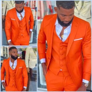 明るいオレンジ色のノッチラペル衣装ホム男性スーツ3個のウェディングタキシードスリムフィット新郎Prom Blazer Hombre Terno Masculinoメンズブレザー