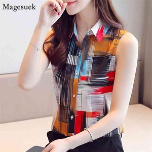 Summer Cardigan Casual Women Shirts Top Plus Size Sleeveless Chiffon Blouse Vinateg Print Ladies Tops Blusas 9456 50 210512