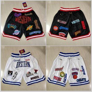 Mens Team Basketball Short Just High Quality USA eastern Black White Color Sport Stitched Shorts Hip Pop Pants With Pocket Zipper Swea