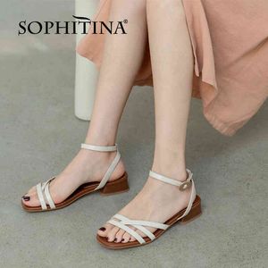 SOPHITINA Genuine Leather Summer Women Shoes Sandals Basic Flat Neutral Narrow Band Casual Round Toe Comfortable Daily FO362 210513