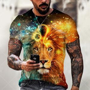T-shirt T-shirt Kortärmad rund hals, sommar casual, överdimensionerad, moderiktig, hajuku stil, 3d lejon print