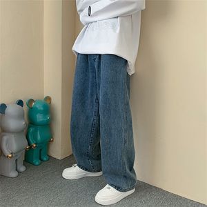 Широкая нога грузовые брюки уличные брюки мешковатые джинсы весенние осень мужчины корейский мода свободно прямой мужской бренд одежда черный 220221