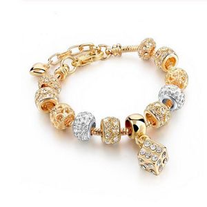 Link, Kette Trendy Gold Farbe Würfel Diy ArmbänderArmreifen Für Frauen Verstellbare Armbänder Charme Kristall Schmuck Armband