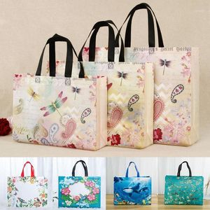 2022Fashion Shopping Bag Foldable Dragonfly Flowers Eco Large Reusable Storage Tote Waterproof Fabric Nonwoven Wholesale Bags
