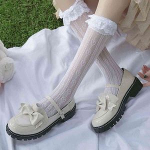 Maid Nette Spitze Lolita Socken Schwarz Weiß Pile Socken Süße Frauen Mädchen T Bogen Socken Mädchen Weibliche Cosplay Kostüme Zubehör y1119