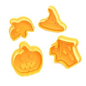 4PC / set Bakeware Tools Halloween Biscuit mögel Pumpa Ghost Theme Plastkaka Cutter Plunger Fondant Sugarcraft Chocolate Mold T2I52769