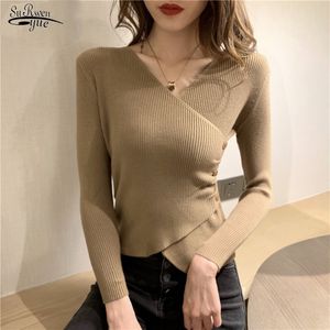 Kobiety Cross V-Neck Pełna Rękaw Swetry Swetry Dziewczyny Dzianiny Knitwear Przyciski Sweter Crop Topy dla Kobiet Prawdziwy Pos 11784 210521 \ t