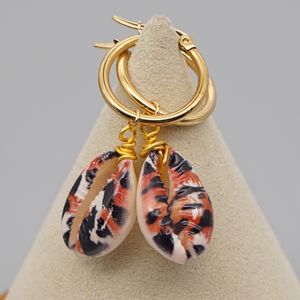 Leopard-Muschel-Ohrring, baumelnde Ohrringe für Frauen, Boho-Schmuck, trendige Strand-Muschel-Ohrringe, Edelstahl-Kreis