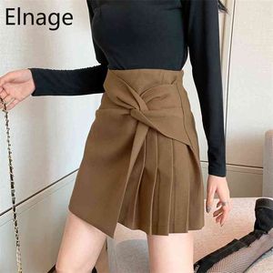 Elnage Простая завязанная Хакама высокая талия Slim Fit Spring Осень мода твердая A-Line юбка для женщин короткий 5A075 210708