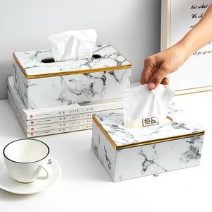 Tissue Boxes & Napkins Marble Pattern Box Leather Material Table Napkin Office Desk Living Room Bedroom Modern Home Decoration
