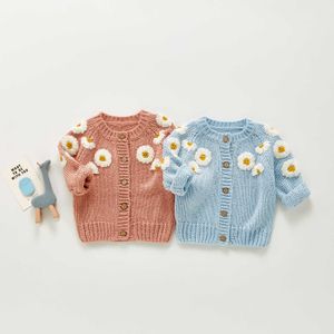 Fall Toddlers Baby Girls Knitted Cardigan Sweaters Princess Infant Girls Daisy Embroidery Long Sleeve Single-breasted Outwear Y1024