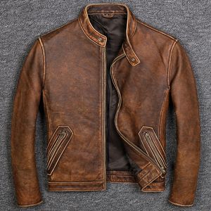 Jaqueta de couro de alta qualidade homens jaqueta de couro real jaqueta de motocicleta vintage para homens estilo chaqueta de los hombres wpy2475