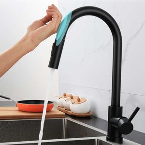 Köks kran 304 Rostfritt stål Dra ut Touch Sensor Water kran Smart induktion och kallvattenblandare Tap Sink kranar 210724