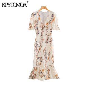 Kvinnor Chic Fashion Floral Print Ruffled Sheath Midi Dress Back Zipper Stretchy Slim Kvinna Klänningar Mujer 210420