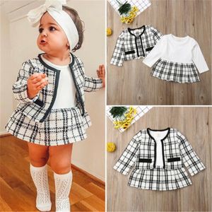 Baby Mädchen Kleid Geburtstag Kinder Baby Mädchen Kleidung Outfits Tutu Kleid Plaid Top 2-teiliges Party Set Q0716