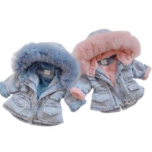 Neonate Inverno Giacca di jeans Addensare Warm Plus Giacca a vento in velluto Capispalla Cappotto con cappuccio Abbigliamento per bambini Parka per bambini 2 3 4 5 6 H0909