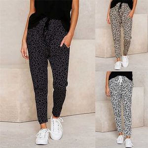 Harajuku joggare leopard print casual byxor breda ben sweatpants kvinnor byxor plus storlek hög midja streetwear 211115