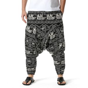 Afryka Męskie Spodnie Bawełniane Elephant Print Casual Spodnie Mężczyźni Oddychająca Streetwear Oversize Baggy Mężczyzna Harem Spodnie 210524