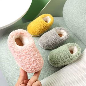 Winter Kids Slippers Solid Candy Color Lambs Wool Indoor Shoes for Boys Toddler Girls Soft Warm Non Slip Floor Children Shoes 211023