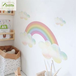 Funlife Dream Rainbow Bakgrund Barnvägg Klistermärke Peel Stick Avtagbara miljövänliga PVC-dekaler för barnets rumscration 210929