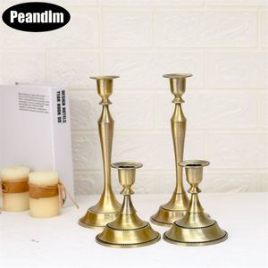 PEANDIM Romantic Dinner Candle Holder Bronze Candelabra Europe Style Home Candle Holders Wedding Party Table Centerpiece Decor 210722