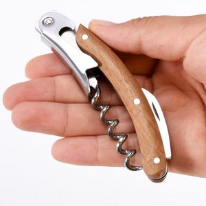 Wine Bottle Opener Wood Handle Corkscrew Open Stainless Steel Knife Kitchen Multi-function Portable Screw Tool LX4234