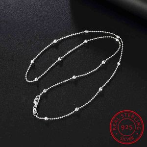 Slim Tunna 925 Sterling Silver Beaded Choker Kvinnor Tjej Smycken Länk Halsband 16-24 tum Ball Kedjor + Hummerlås