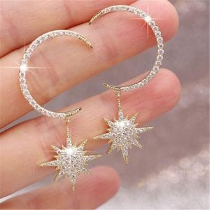 Choucong Unikalny Marka Księżyc Dangle Kolczyk Luksusowy Biżuteria 925 Sterling Silver Pave White Sapphire CZ Diament Kobiety Wedding Star Kolczyki Dla Lover Prezent