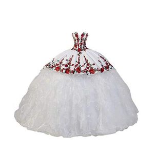 Quinceanera Sukienki Sweetheart Księżniczka Haft Party Prom Formalna Sznurka Balowa Gown Vestidos DE 15 Anos BQ02