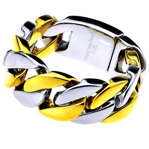 Männer Frau 316L Edelstahl Silber 18 Karat Goldton 24 mm massives schweres Armband Armreif Schmuck