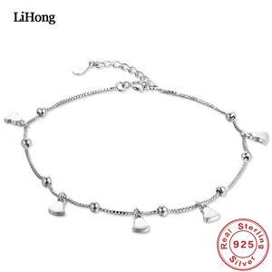 Sólido 925 Mulher Coração Pingente 100% 925 Sterling Prata Anklet Verão Moda Jóias