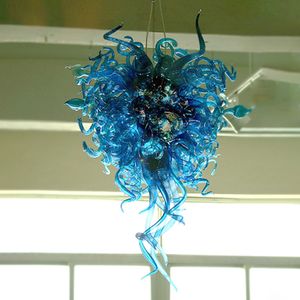 Moderno cristal azul led lâmpadas lâmpadas pingente projetado mão soprada lustre de vidro bonito 24x40 polegadas hotel decoração candelabros de cadeia de decoração