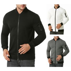 春の秋の男性のジャケットパッチワークスタンド襟長袖ジッパー伸縮性のある通気性のあるポケットの装飾カジュアル男性スポーツコート