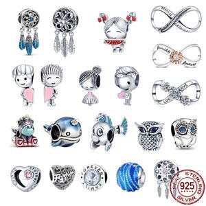 Plata Charm of Ley 925 Sterling Silber Tiere Mädchen Jungen Herz Perlen Charms passend für Original Pandora Armbänder Frauen DIY Schmuck mit Original Samtbeutel