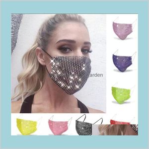 Şenlikli malzemeler ev bahçe pembe mavisi 50pcs moda renkli örgü maskeler bling elmas parti rhinestone ızgara net yıkanabilir seksi içi boş