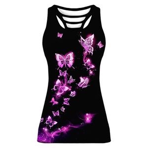 Y2K Tank Tank Mulheres Harajuku Tamanho Grande Vestuário Escavado Para Fora Backlsleevelvest Camiseta Borboleta Impressão de Verão Primavera X0507