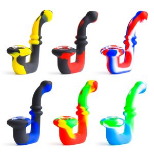 Sherlock Silicone rökrör Tobak Handrör med glasskål Mini Silikon Pipe Oil Rig Rök Tillbehör