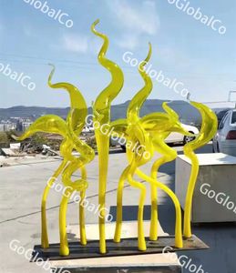 Garden Decor Lamp Murano Art Swan Sculpture Hand Blown Glass Ornaments Yellow Color