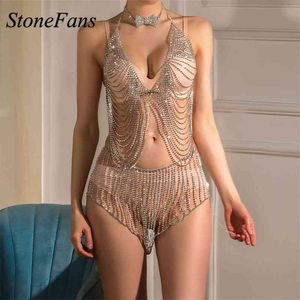 Stonefans Lüks Rhinestone Set Seks Vücut Koşum Kadın Sütyen Ve Tanga Kristal Lingerie Zincir İç Vintage Takı