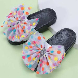 Children's Slippers Fashion Dot Bow Summer Non-Slip Child Shoes Soft Bottom Princess Sandals qq389 210712