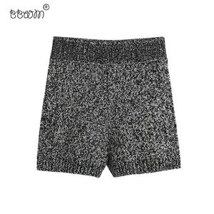 Bbwm kvinnor chic mode criss-cross stickade shorts vintage elastiska midja korta byxor pantaloner mujer 210520